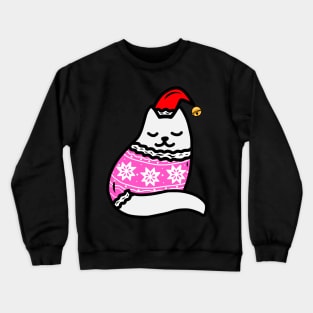 Cozy Christmas Sweater Santa Hat Cat Crewneck Sweatshirt